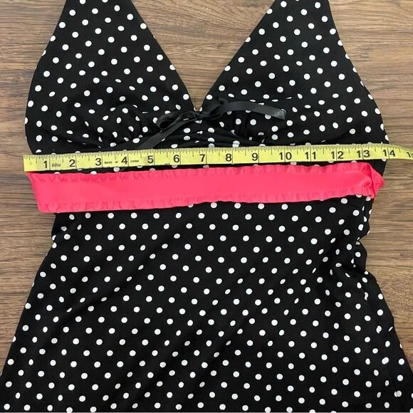 Rampage Halter Polkadot Dress Black and White With Pink Sewn On Sash And Hem Med - Picture 8 of 11